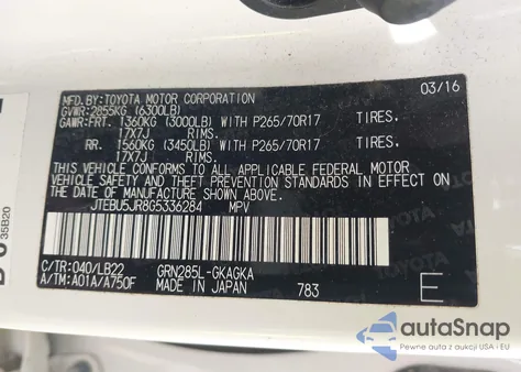 2016 Toyota 4Runner Sr5 Premium из США, поврежденный, VIN JTEBU5JR8G5336284